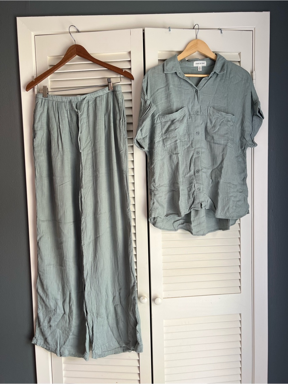 Cloth & Stone Gauze Button Down Wide Leg Pants Matching Set M